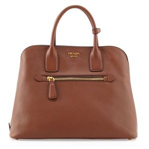 PRADA Saffiano Cuir Open Promenade Tote Bag, Brown - Palissandro